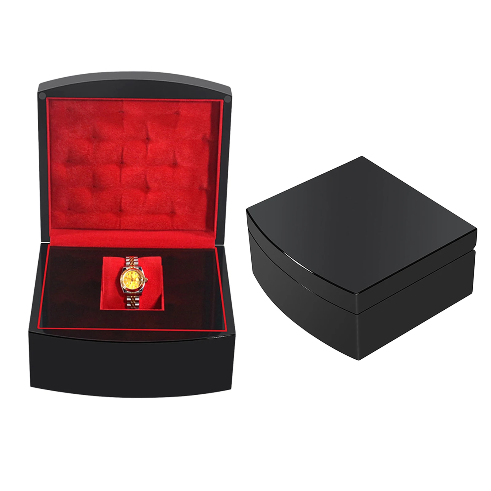 Black Piano Wood Storage Box Watch Jewelry Box with Watch Pillow for Engagement, Proposal, Wedding Gift or Special Occasions