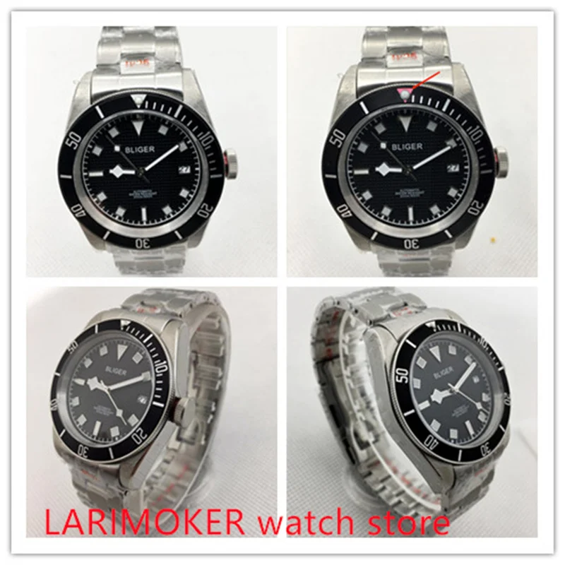 Bliger-reloj mecánico para hombre, pulsera de acero inoxidable con superficie de cristal de zafiro NH35, movimiento japonés, 41mm, esfera negra, Gre