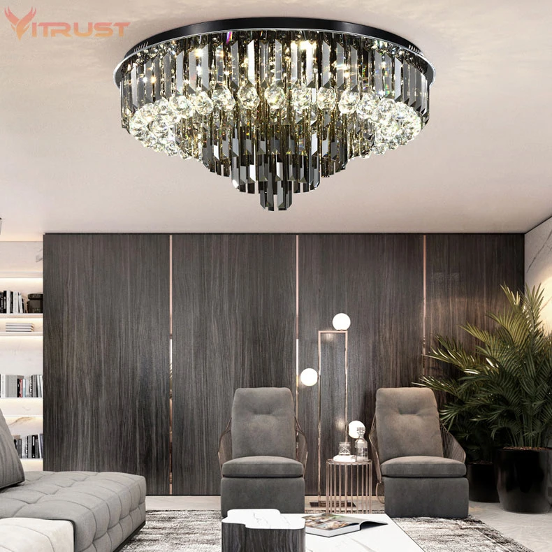 Lampadario di cristallo nero di lusso lampada da soffitto rotonda in cristallo soggiorno camera da letto Indoor Home Light Fixtures