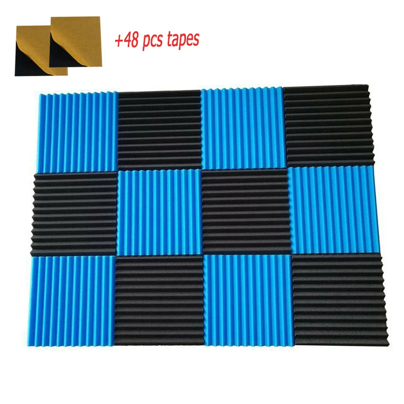 

Soundproofing Foam Acoustic Tiles Studio Foam Wedge shape 12x 12x 1 inches Blue/Black Color