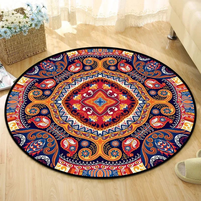 Tapete de yoga redondo para bebês, tapete para mesa de café, quarto e sala de estar estilo boêmio, antiderrapante, 1m