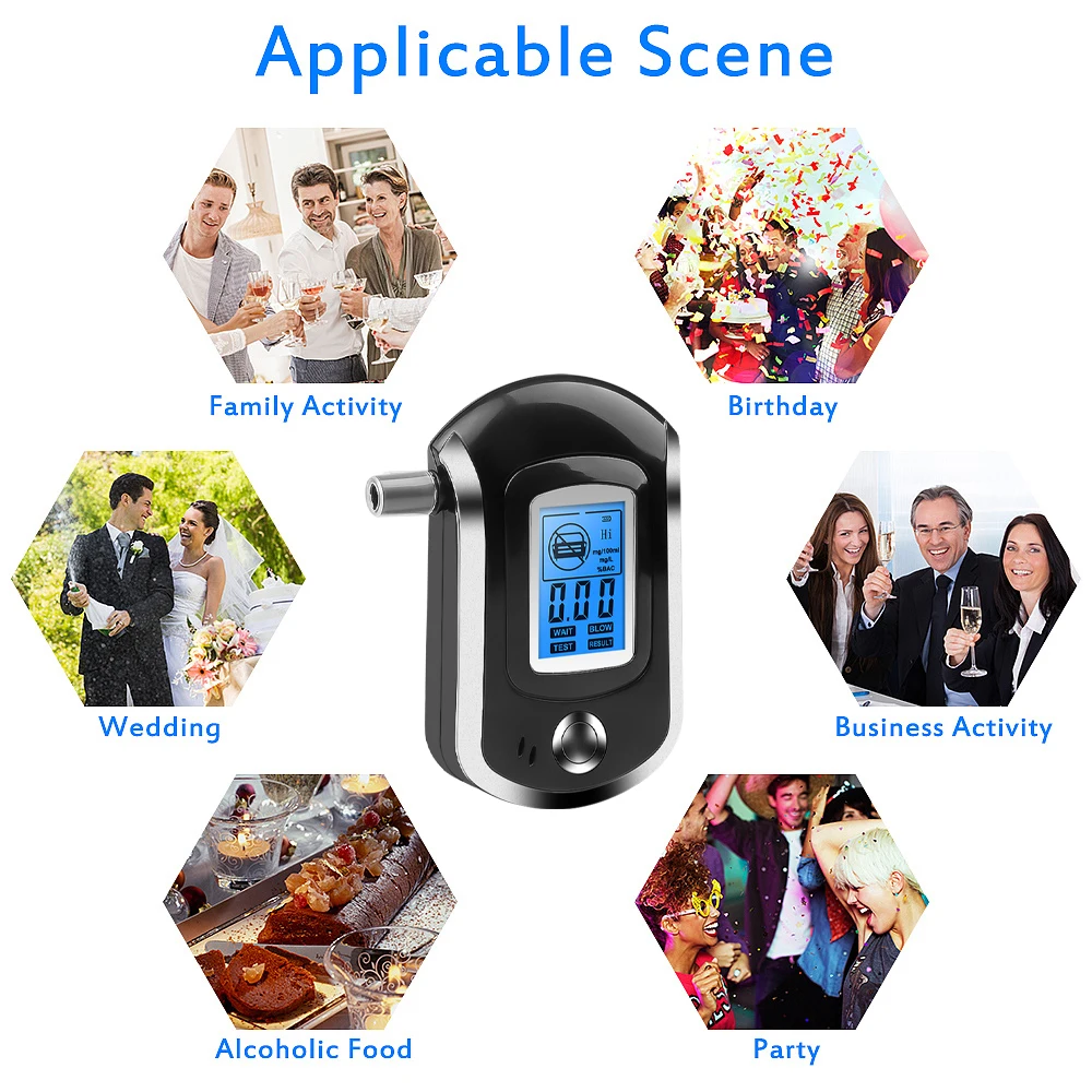 Alcohol Tester High Sensitivity Quick Investigation of Drunk Driving Convenient Alcohol Detector Blowing Type with Mouthpieces