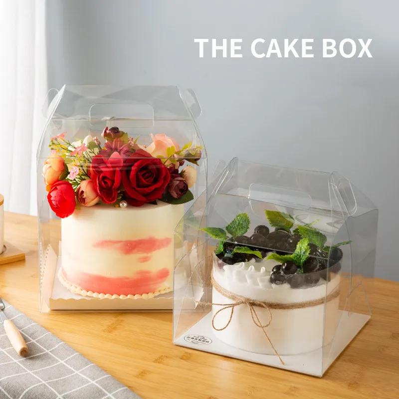 Transparent Cake Box With Handle Cupcake Clear Plastic Portable PET Packing Gift Box Can Customize Cake Packaging Containers