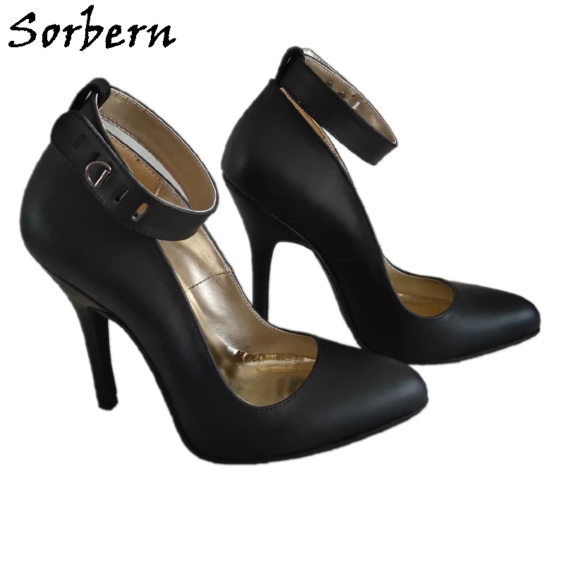 

Sorbern Sexy Lockable Ankle Strap Pump Women Shoe Cute Pointy Toes Stilettos Real Leather Stilettos Heeled Ladyboy Crossdresser