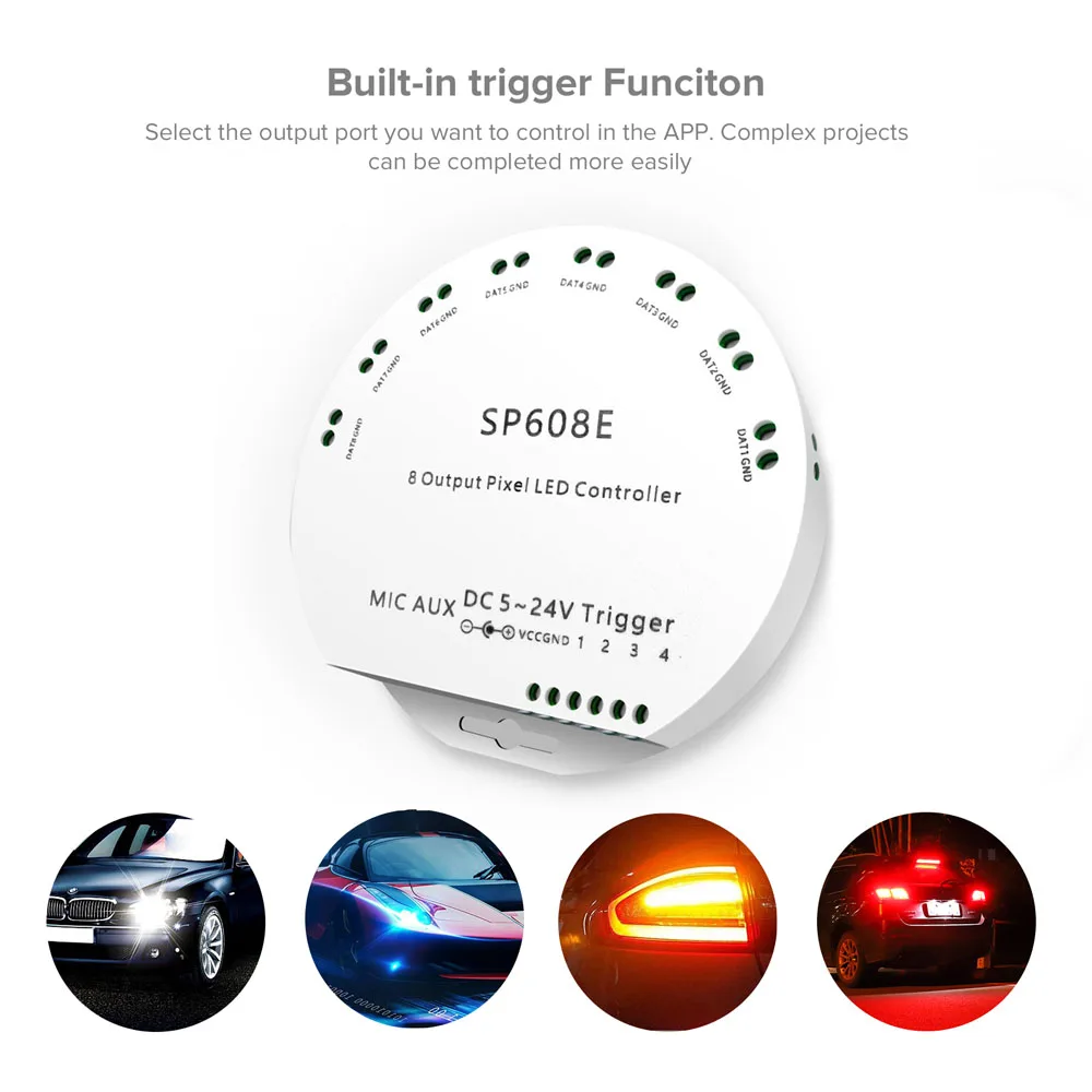 

SP608E 8 CH SP602E 4 CH WS2812B Music Bluetooth APP Controller with Remote WS2815 WS2811 LED Light Strip IOS Android App 5V-24V