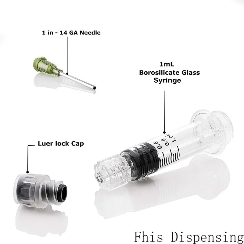 1ml Capacity Borosilicate Glass Luer Lock Syringe with Bonus 14G Blunt Tip Non Hypodermic Needles