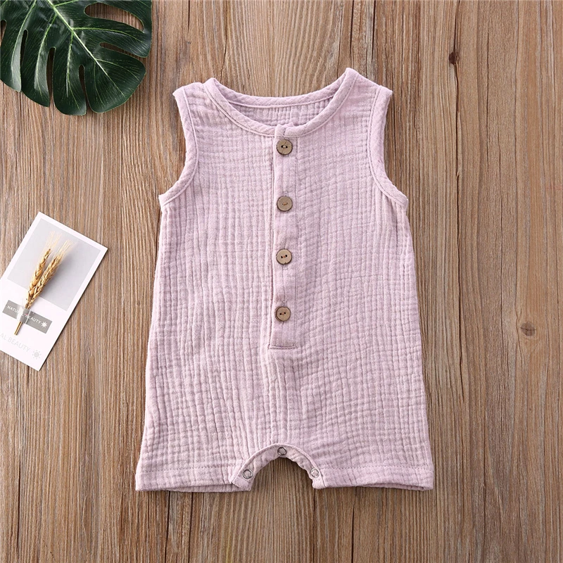 2021 Toddler Baby Rompers Single Breasted Clothes Infant Baby Girls Boys Sleeveless Button Solid Color Romper Summer Clothing