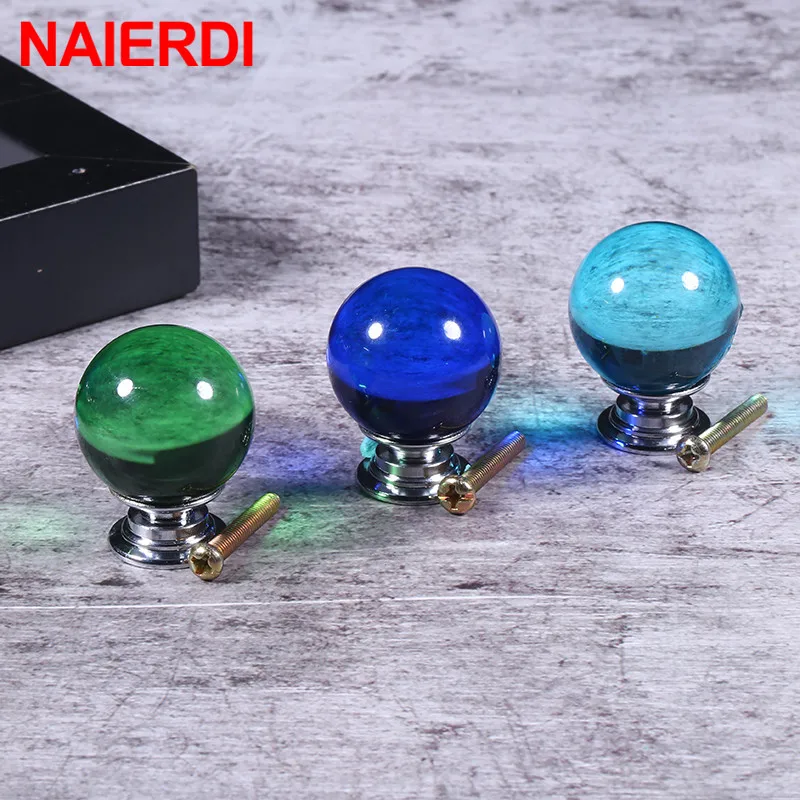 NAIERDI 30mm Crystal Ball Furniture Knob Kitchen Cupboard Door Pulls Drawer Knobs Cabinet Handles Wardrobe Door Handles Hardware