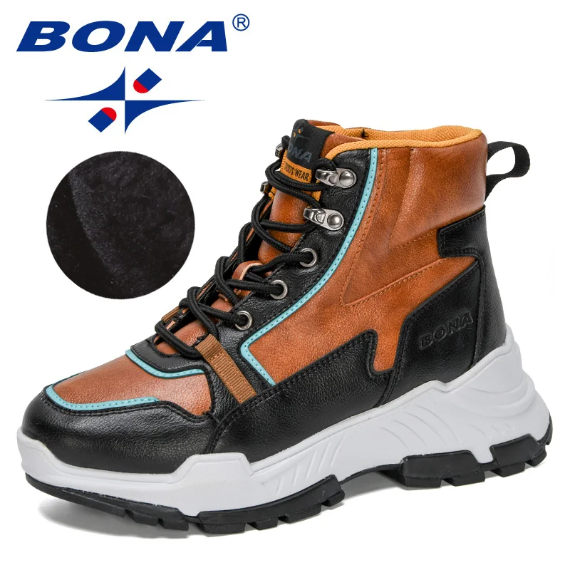 BONA 2022 New Designers Winter High Top Boots Women Snow Plush Warm Boots Woman Platform Anti-Slip Lace Up High Quality Footwear