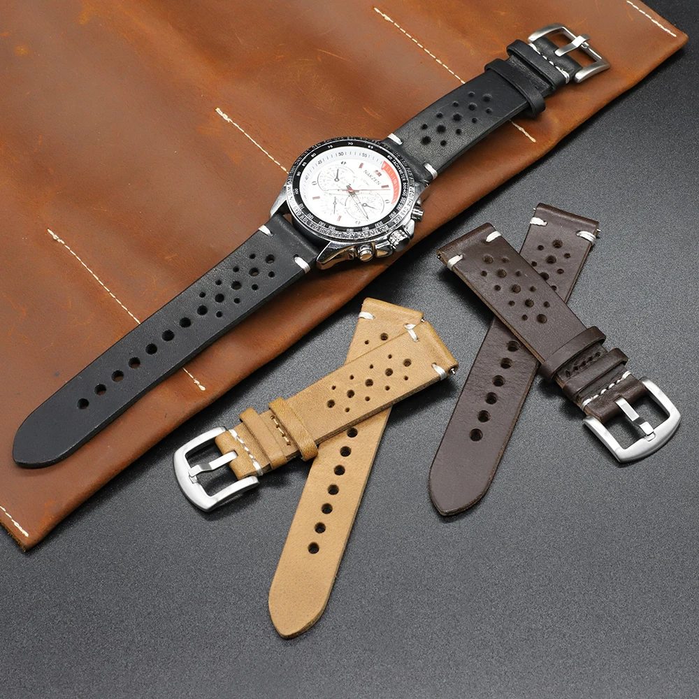 Cow Leather Strap Porous Watch Band 18mm 20mm 22mm Watch Bracelet Accessories Hollow Design Men Watchstrap Replacement Belt