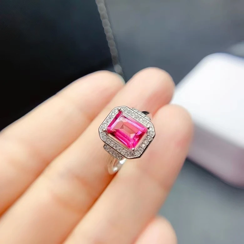 KJJEAXCMY fine jewelry 925 sterling silver inlaid natural pink topaz Women's elegant square adjustable gem ring support check