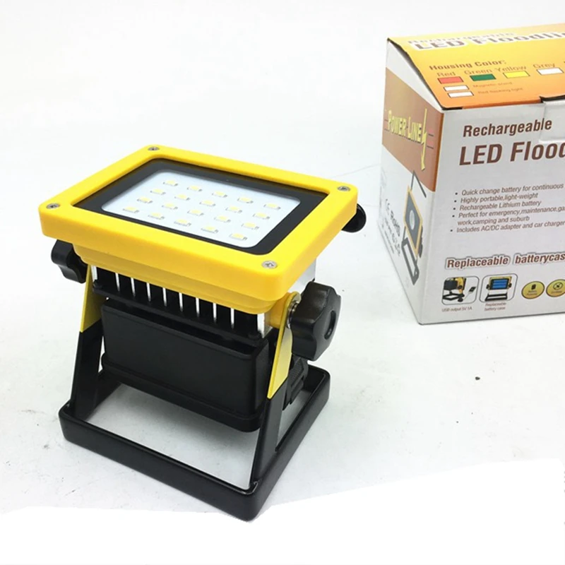 Rechargeable 20LEDs Outdoor Lighting Waterproof Floodlight Portable High light Floodlight 3*18650 Batteries Power+AC Charger