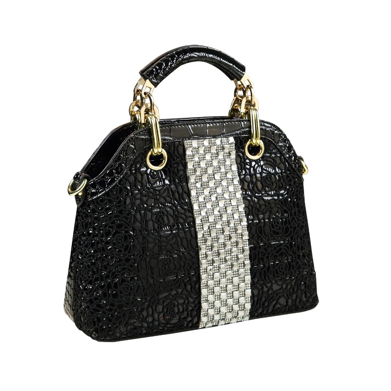 Luxury Diamonds handbag women bag fashion crocodile pattern leather female shoulder messenger bag lace flowers rhinestone bags