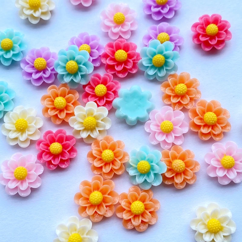 30Pcs Cute Mini Hybrid Flower Flat Back Resin Cabochons Scrapbooking DIY Jewelry Craft Decoration Accessorie J20