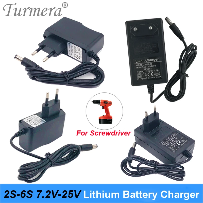 

18650 Battery Charger DC5.5MM*2.1MM for 2S 3S 4S 5S 6S Battery Pack for Screwdriver Battery 8.4V 12.6V 16.8V 21V 25V 1A 2A 1.3A