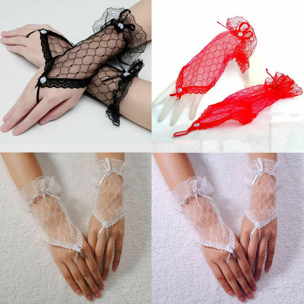 Guantes sin dedos de encaje Sexy, Bola de boda, baile de graduación, novia, Bondage nupcial