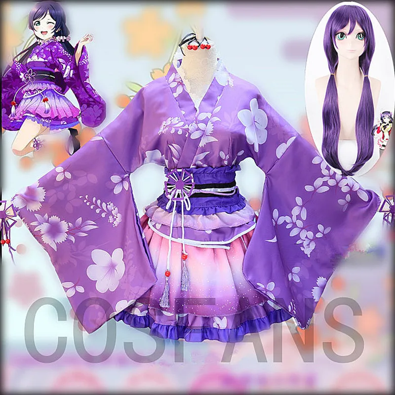 

Anime Love Live Nozomi Tojo Cosplay Costume sexy Kimono women Dress Purple wigs Love live Uniform girls outfit in stock