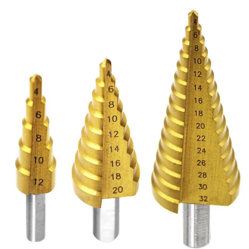 4 -32mm HSS Titanium Coated Metal Hex Core Drill Bits High Speed Steel Step Drill Bit Set Cone Hole Wood Cutter Taper Metric