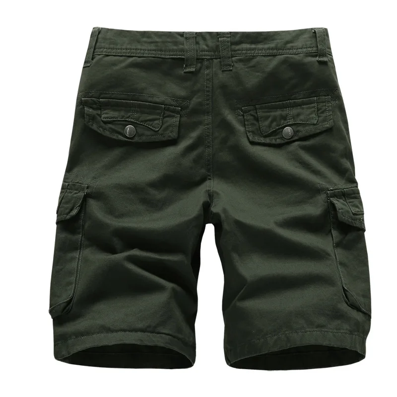 2024 Summer Men\'s Multi Pocket Military Cargo Shorts Male Cotton Green Mens Casual Tactical Shorts Short Pants  No Belt