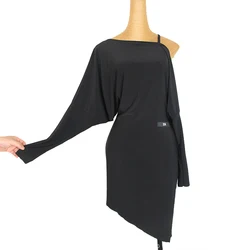 Latin Dance Dress Women Long Sleeve Practice Dress Black Strapless Samba Rumba Salsa Dancing Clothes Ladies Tango Wear DNV14431