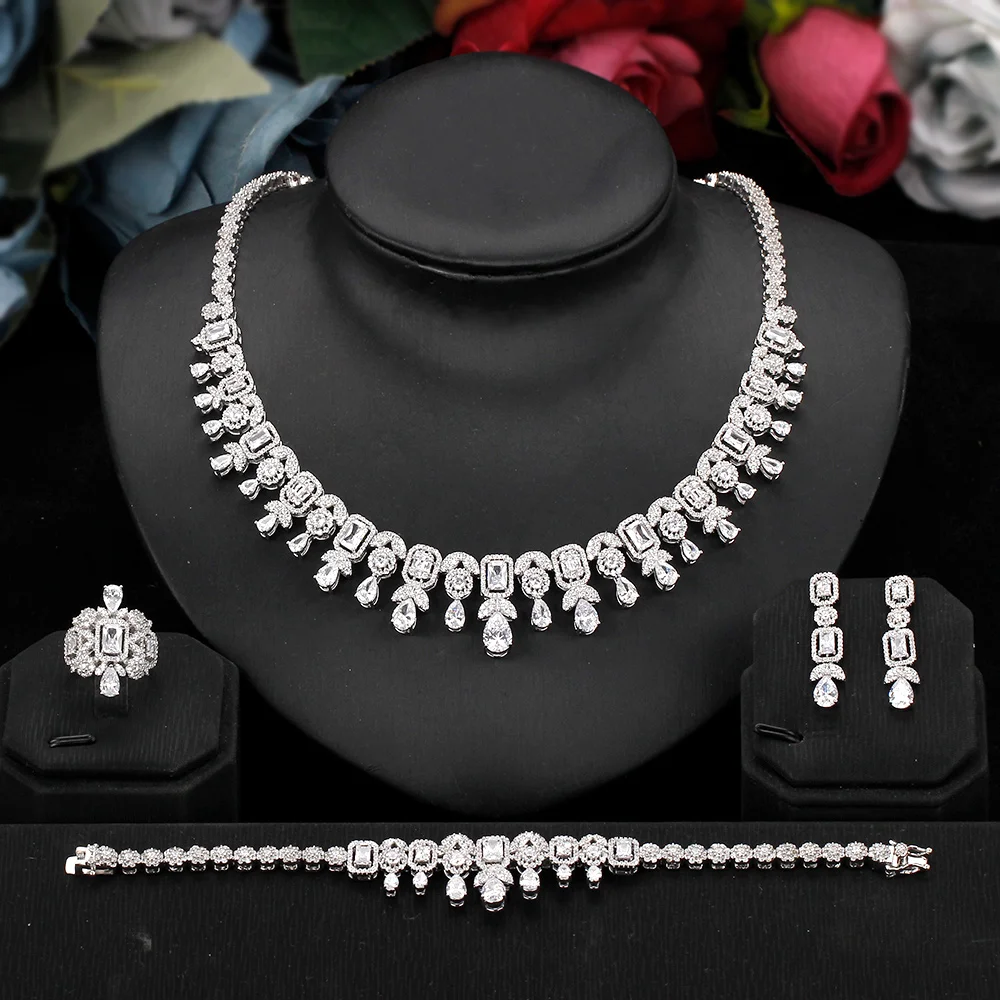 

2025 Silver Pearl Bridal Wedding Jewelry Set - Lapis Lazuli Necklace, Earrings, and Bracelet Set - Formal Dress Jewelry - Suitab