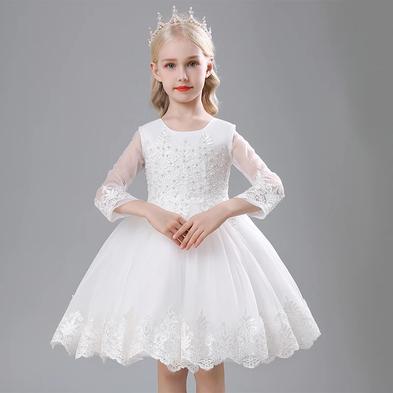 Girl's Princess dress Wedding dress Birthday Party Beaded Lace Bubble skirt Autumn style Dress