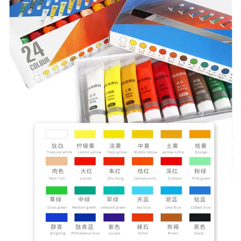 12/24 Colors Professional Acrylic Paints 15ml Tubes Drawing Painting Pigment Hand-painted Wall Paint for Artist DIY