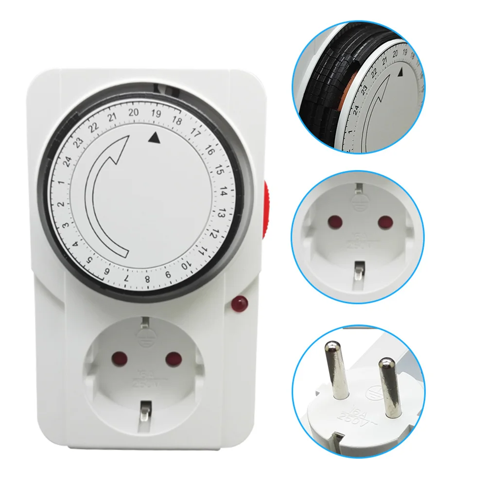 24 Hour Cyclic Timer Switch Kitchen Timer Outlet Loop 110V Timing Socket Mechanical Timer 230VAC 3500W 16A UK EU US Plug