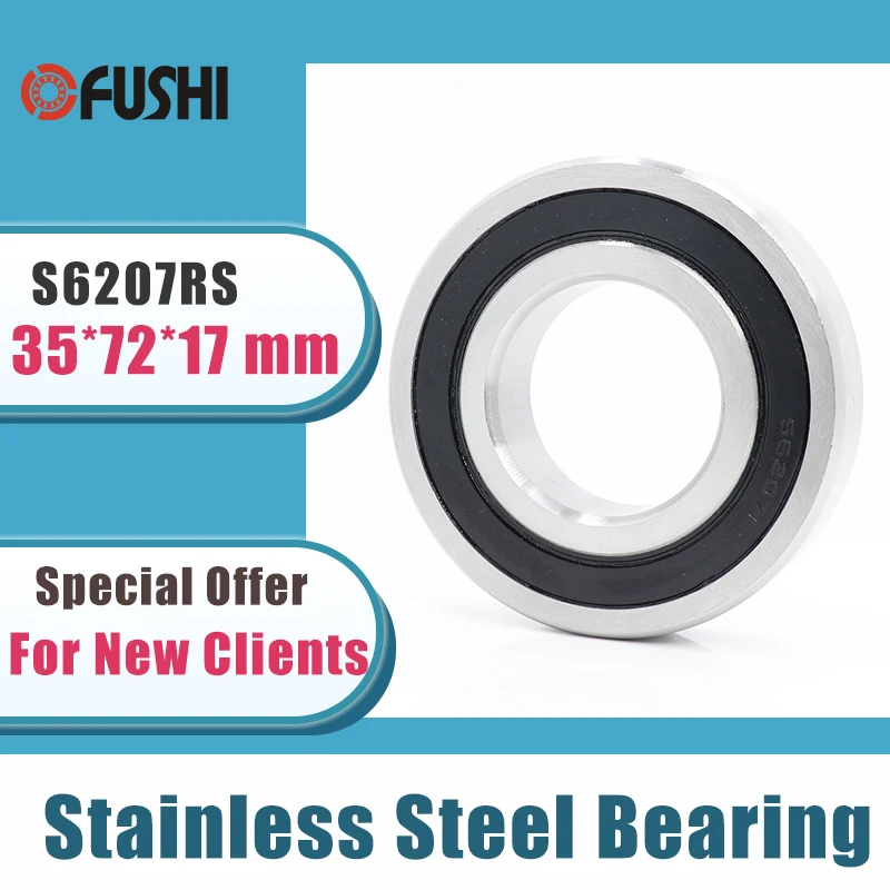 

2PCS S6207RS Bearing 35*72*17 mm ABEC-3 440C Stainless Steel S 6207RS Ball Bearings 6207 Stainless Steel Ball Bearing