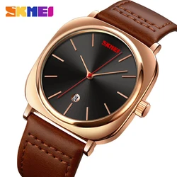 SKMEI quadrante quadrato orologi da uomo Top Brand SKMEI orologio Casual originale per uomo cinturino in pelle orologio da polso al quarzo impermeabile