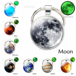 Luminous Keychain Solar System Planet Keyring Galaxy Nebula Moon Earth Sun Jupiter Glass Cabochon Key Chain Glow In The Dark