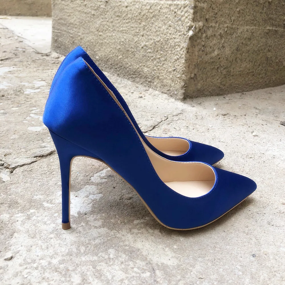 Veowalk Royal Blue Women Silk Satin Stilettos High Heels Elegant Ladies Fashion Pointed Toe Slip-on Pumps Party Dress Shoes