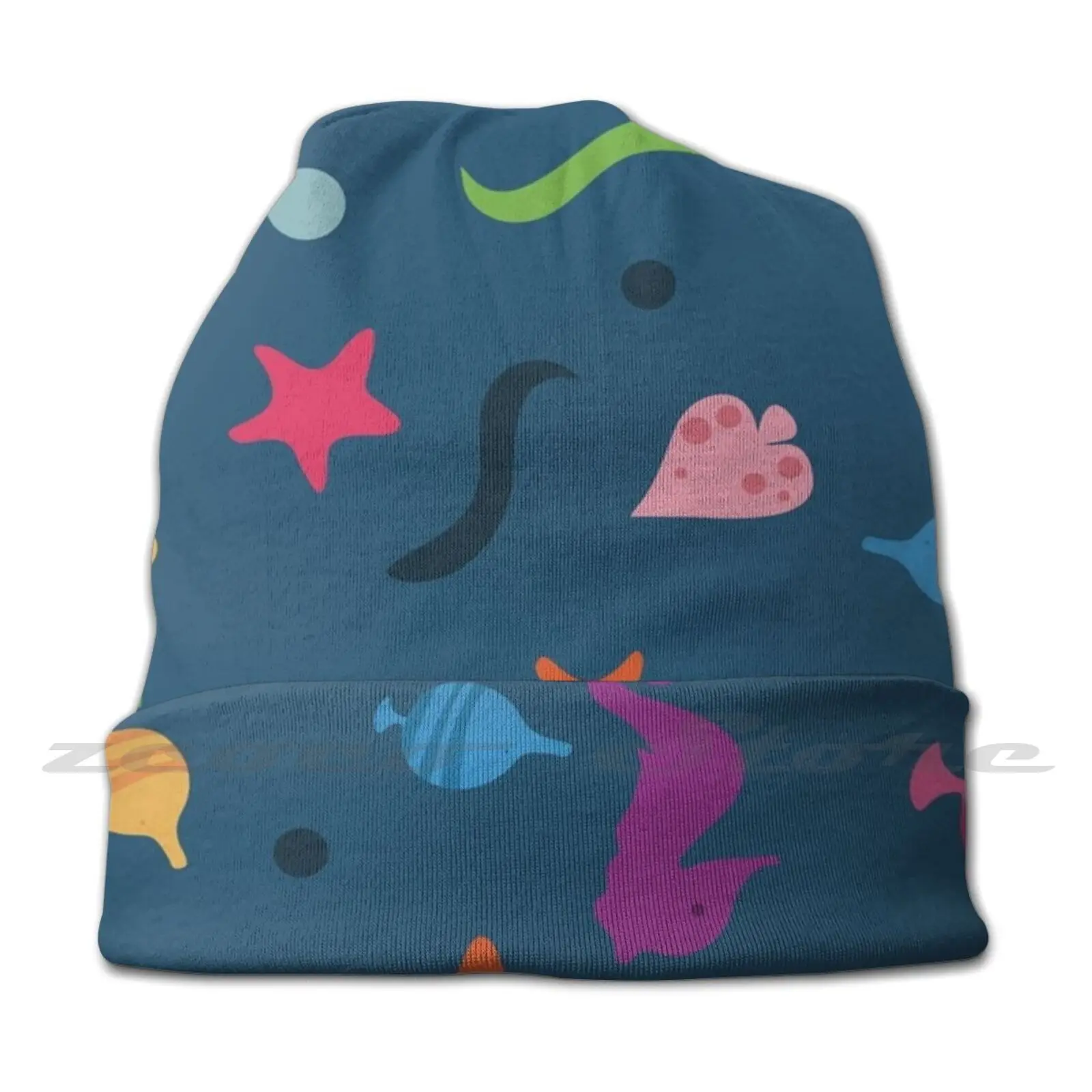 Under The Sea Pattern Diy Pullover Cap Knit Hat Plus Size Keep Warm Elastic Soft Sea Starfish Fish Seahorse Water Ocean Pattern