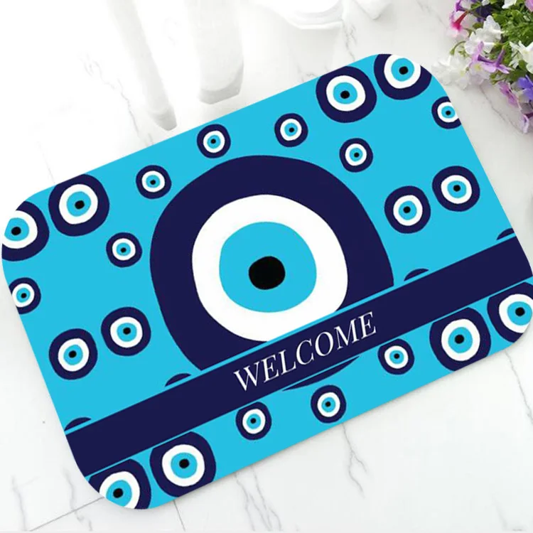 Modern Greek Evil Eye Symbol Welcome Door Mat for Bathroom Kitchen Turkish Nazar Doormat Rug Carpet Floor Entry Home Decor Gift