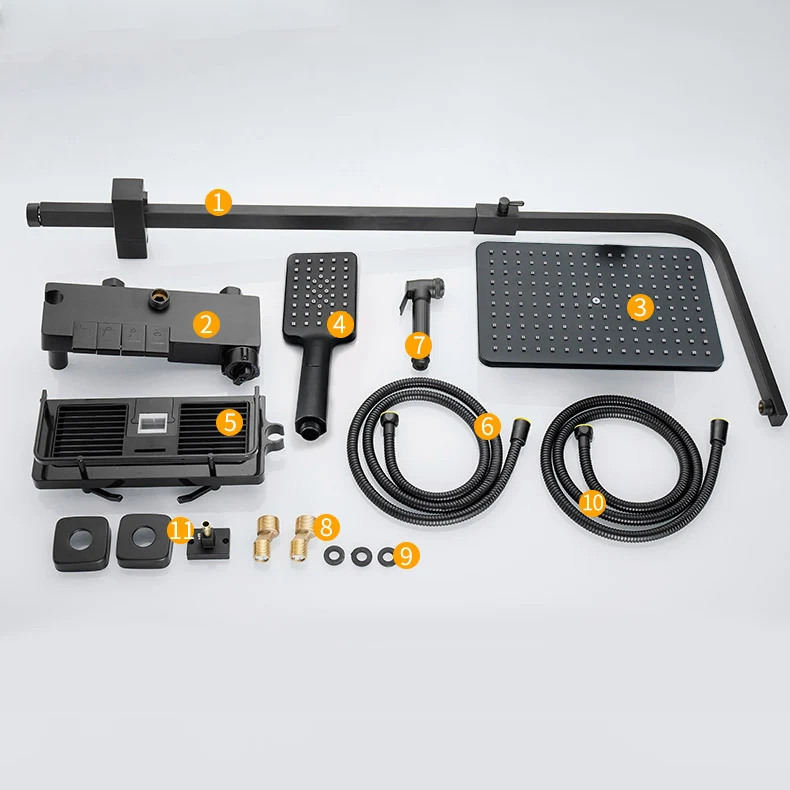 Imagem -05 - Conjunto de Chuveiro Digital Termostático de Parede Torneiras Misturadoras para Banheira Sistema de Chuveiro do Banheiro Piano Preto Fosco Latão de Qualidade