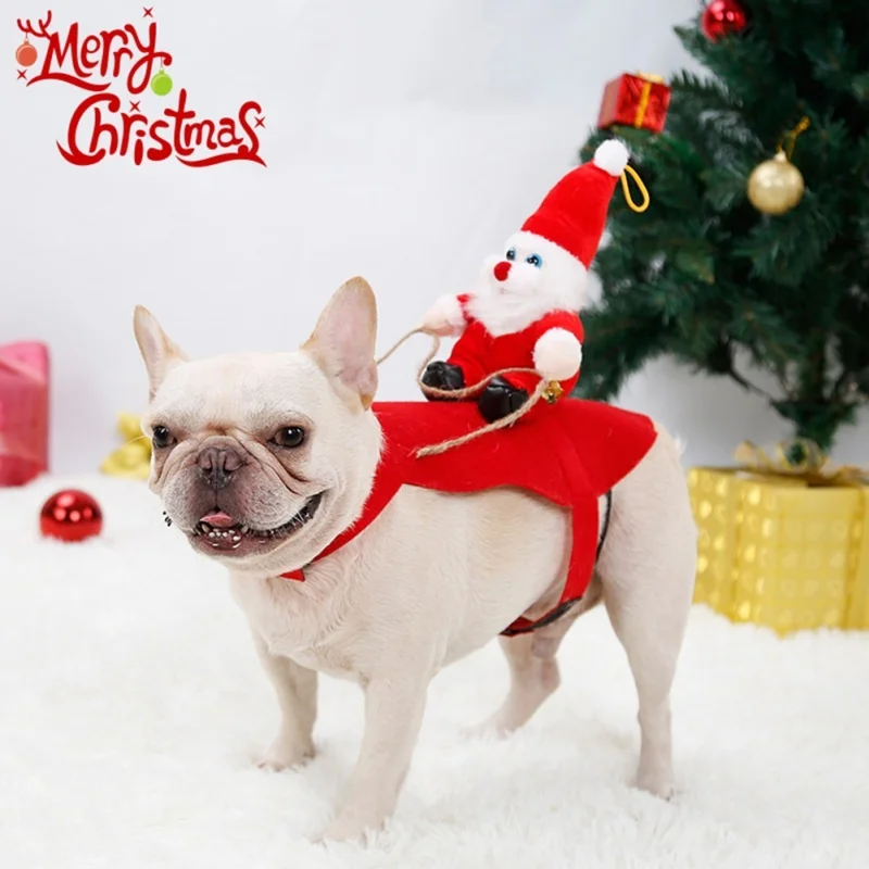 Dog Christmas Toy Pet Clothes for Small Large Dog Outfit Santa Claus Riding A Deer Jacket Coat Christmas Apparel Costumes