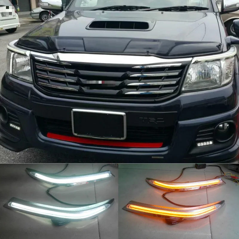 

2PCS Car Headlight Eyebrow Decoration Yellow Turn Signal Relay LED Daytime Running Light For Toyota Hilux Vigo 2012 2013 2014