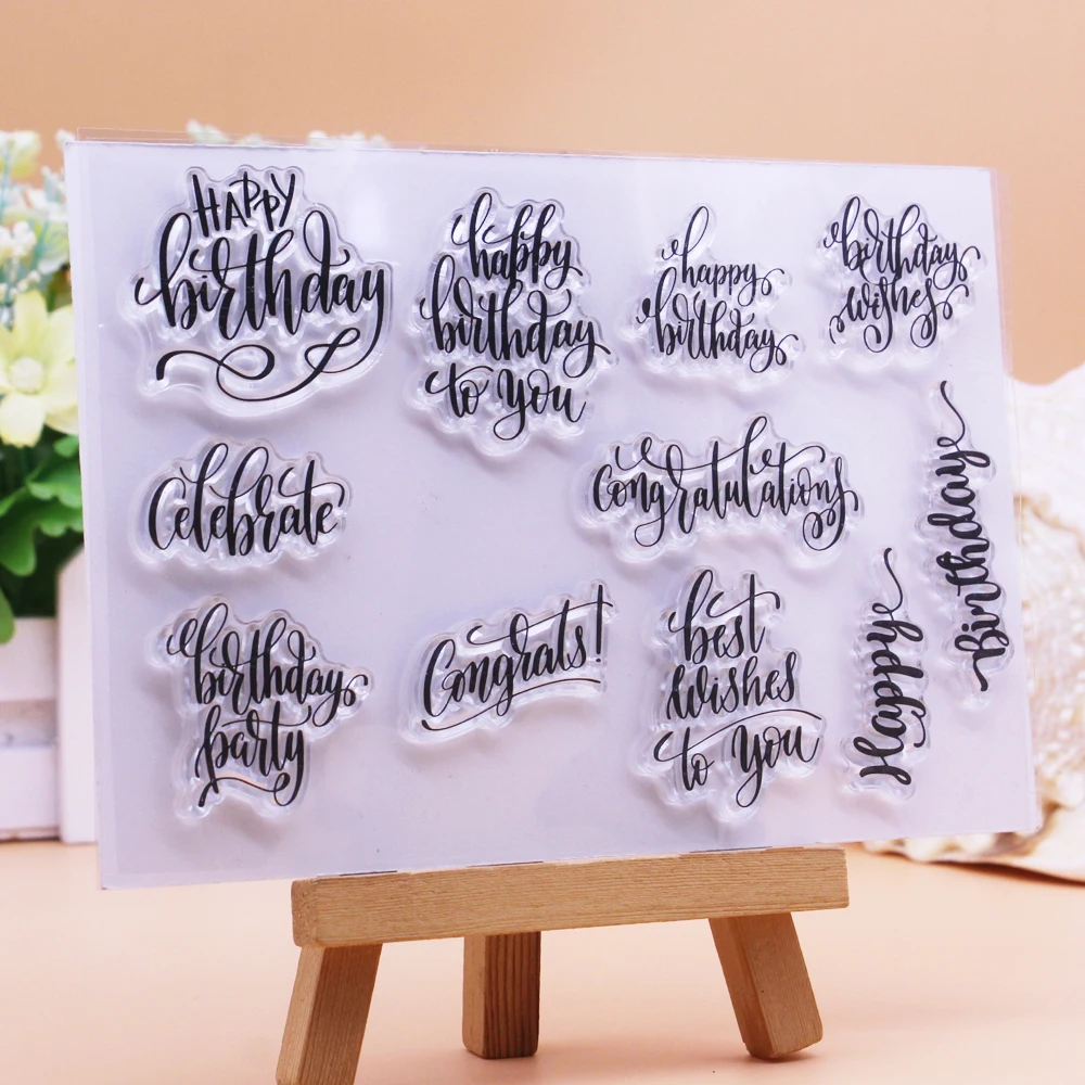 Alinacutle CLEAR STAMPS Happy Birthday Sentiments Scrapbooking Card Album Paper Craft Rubber Transparent Silicon Clear Stamp