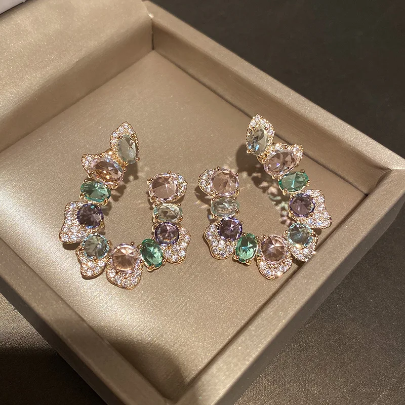 SINZRY 2021 trendy costume jewelry top quality cubic zircon colorful bling geometric crystal Korean shiny stud earrings