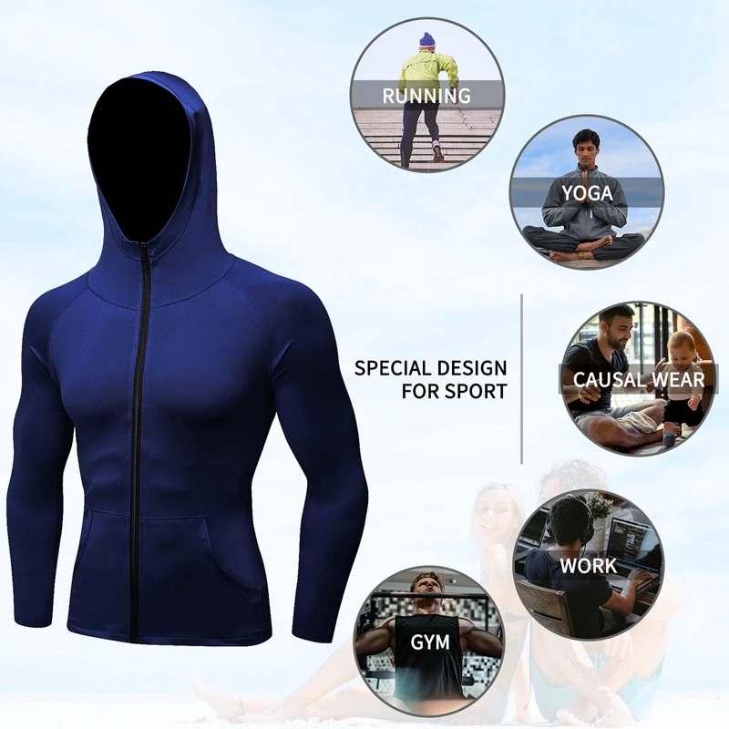 Winter Men Zipper Hooded Running Jacket Sports  Outdoor Windproof Warm Coat Training Tracksuit Cycling Coat Bike Sports Jackets