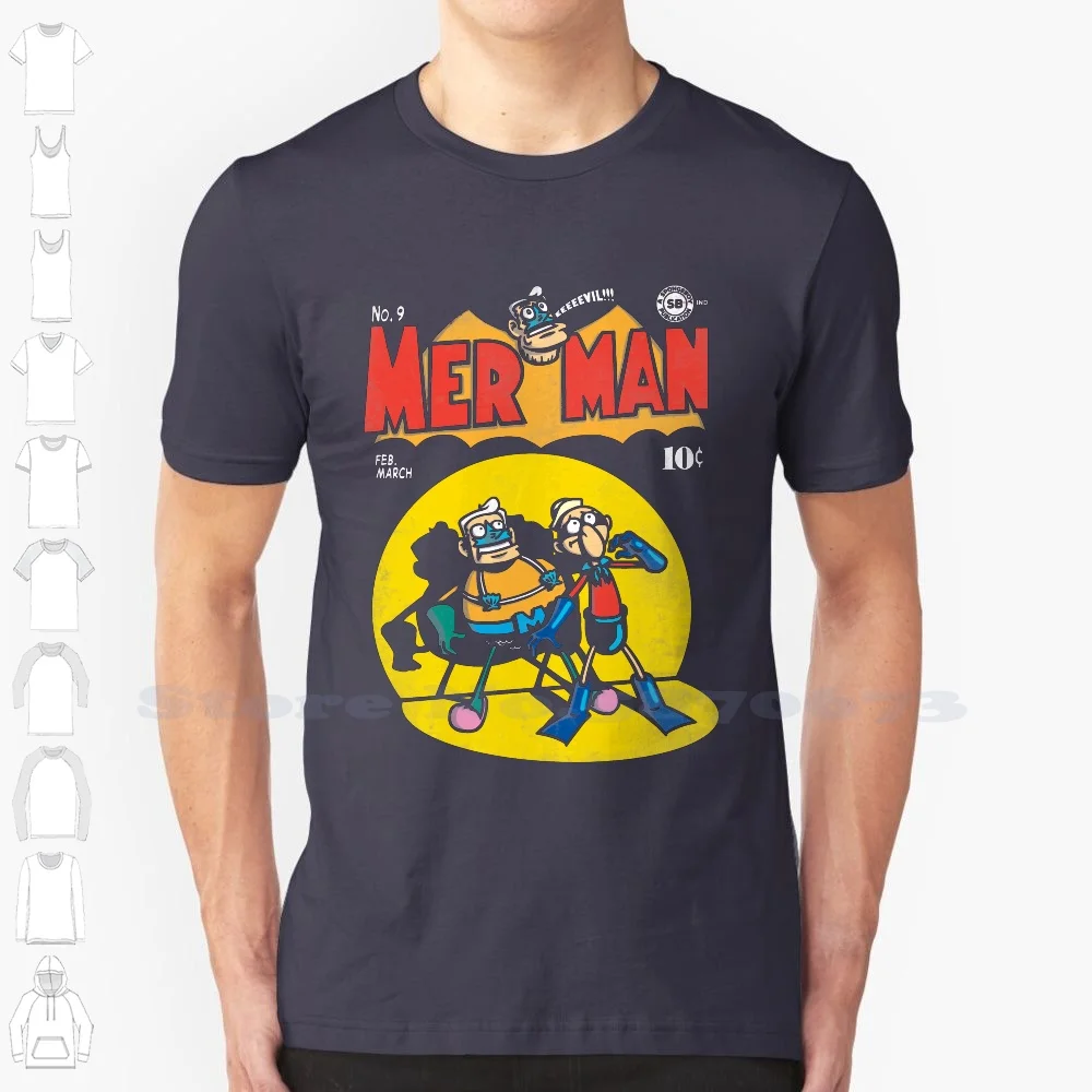 

Mer Man 100% Cotton T-Shirt Squarepants Cartoon Vintage Mermaid Man Boy