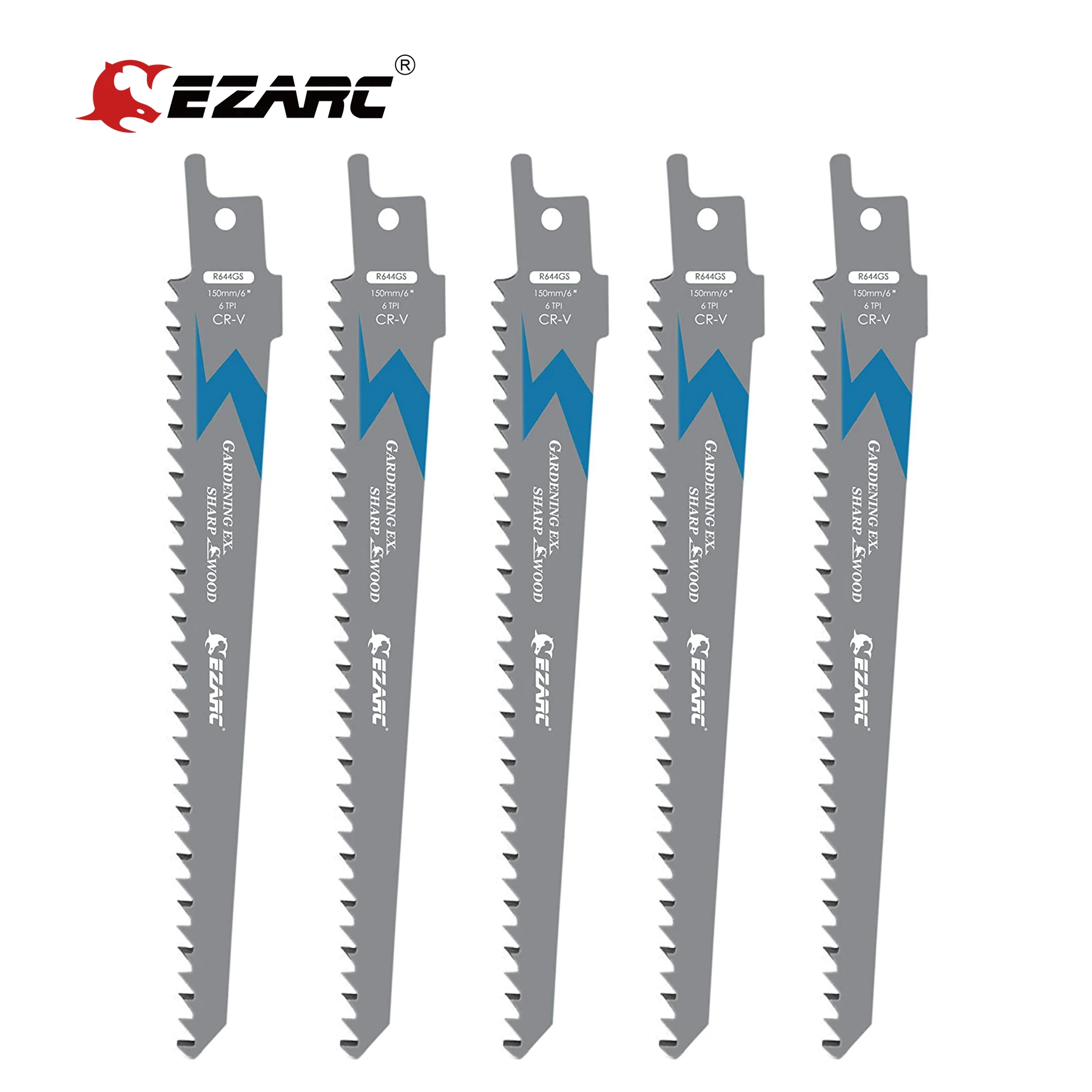 EZARC 5Pcs Wood Pruning Reciprocating Saw Blade Sharp Ground Teeth CRV Long Lifetime Sabre Saw Blades 5TPI (150mm, 225mm, 300mm)