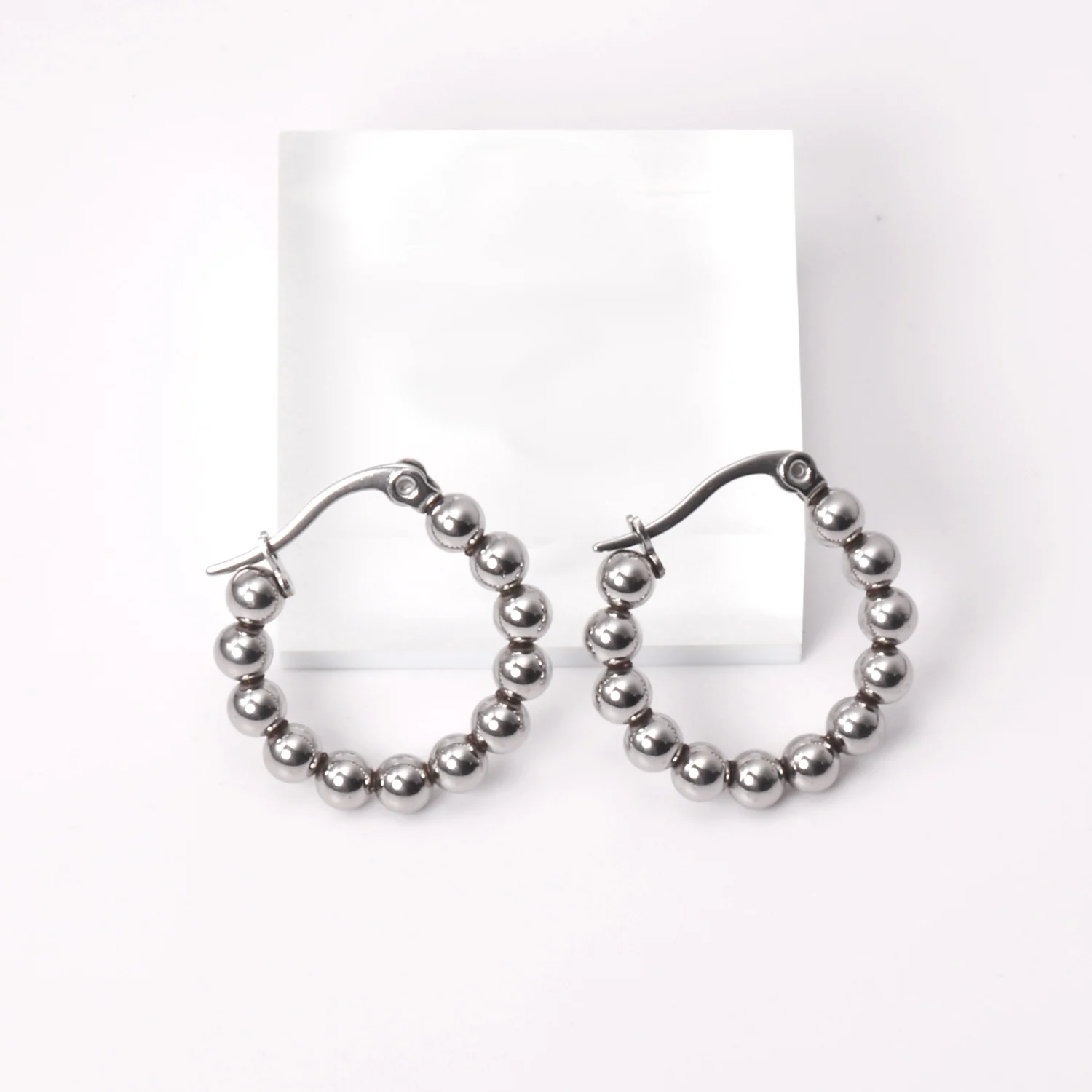 Round 316L Stainless Steel Hoop Earrings Gold/Silver Color Steel Ball Ear Stud for Women Girl Small Fashion Jewelry Gift