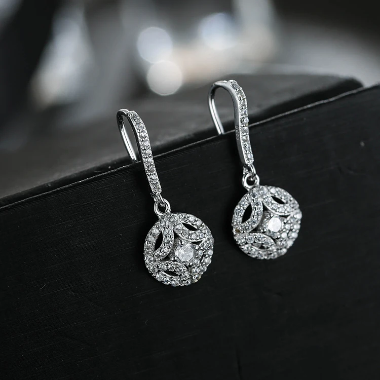 Fashion 925 Sterling Silver Round With Full Zirconia Crystal Earrings Tassel Earrings Jewelry