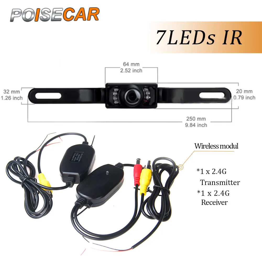 2.4Ghz Wireless Car Rear View Backup Camera IP67 Waterproof Car Auto 7 IR Light Reverse Camera Parking Reverse Kit