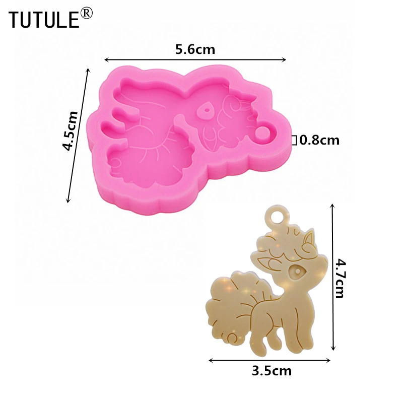 Shiny Mirror Cartoon Animal Fox Keychain Jewelry Pendant Silicone Mold, Epoxy Resin Earring Mold, Aromatherapy Pendant Molds