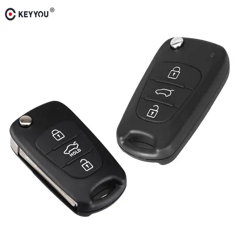 KEYYOU-3 버튼 플립 접이식 자동차 리모트 키 셸 케이스 포브 커버, 기아 K2 K5 쏘렌토 스포티지 현대 I20 I30 IX35 아반떼