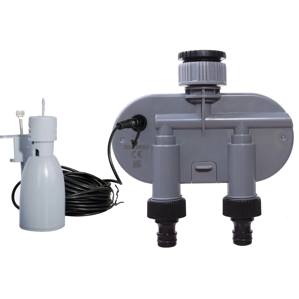 Ball Valve Electronic Two Outlet Four Dials Water Timer with Rain Sensor Garden Irrigation System for Garden, Yard #21032R