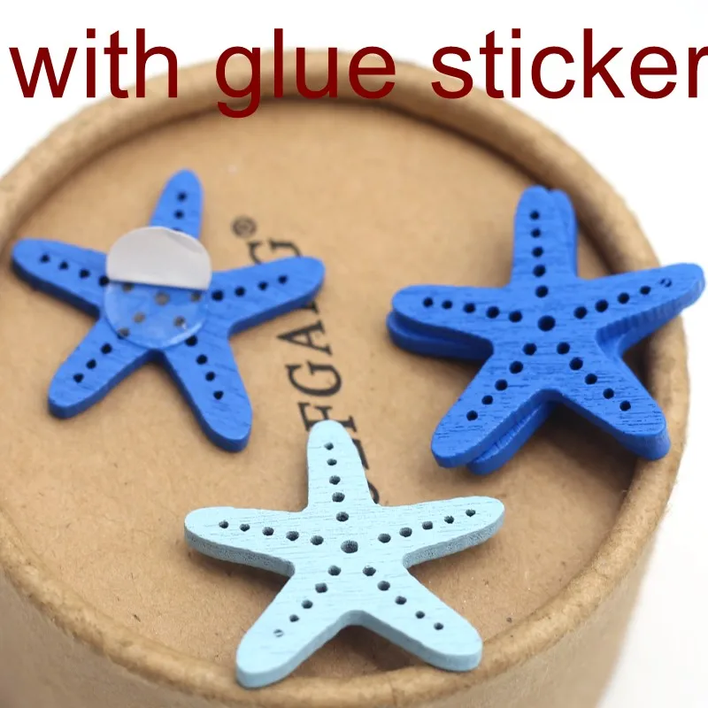 30mm Mix Wooden Starfish Flat-Back Button Handicrafts Easter Child Gift DIY Handmade Wedding Clothing Home Decor Supplies 50pcs