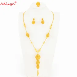 Adixyn 24k Long chain Earrings Ring Africa Jewelry set Gold Color Indian Ethiopian Dubai Anniversary Jewelry Gifts N1021H1